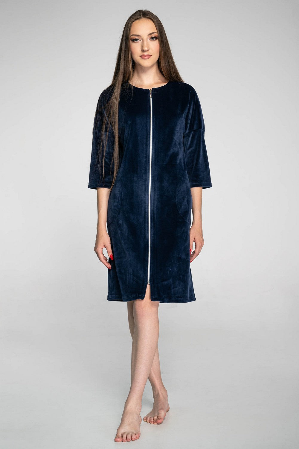 Велюровый халат на молнии 1200 blue