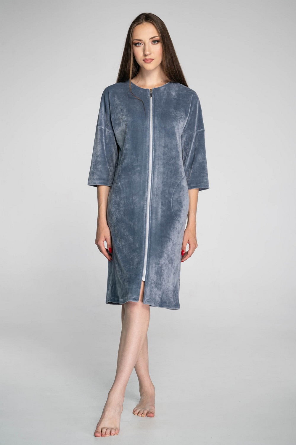 Велюровый халат на молнии 1200 gray