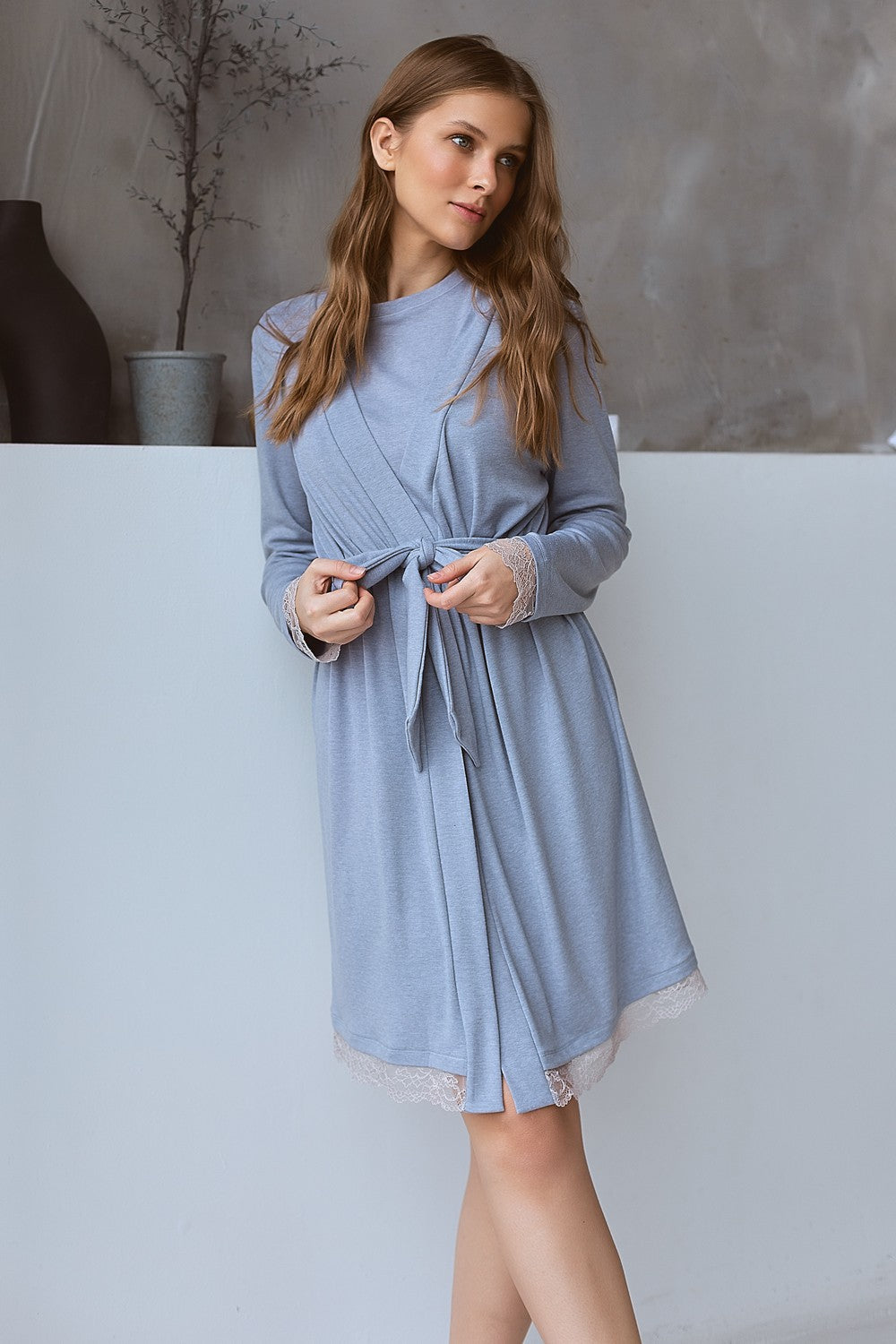 Халат с кружевными вставками TC-4890 Tender care gray